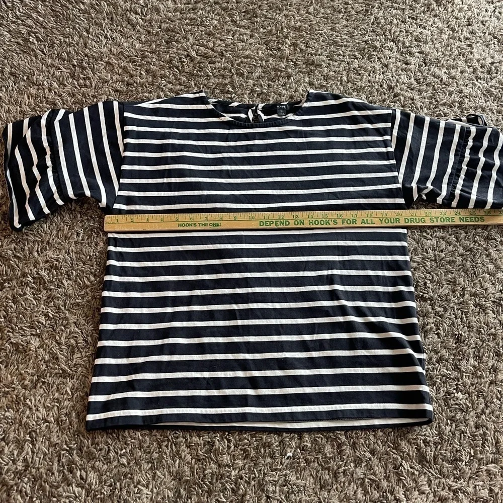 J Crew black and white stripe flare short sleeve blouse